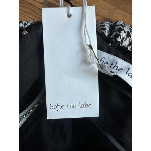 Sophia The Label  Sequin Houndstooth Tweed Bow Straps Fray Hem Medium Mini Dress - Picture 4 of 8